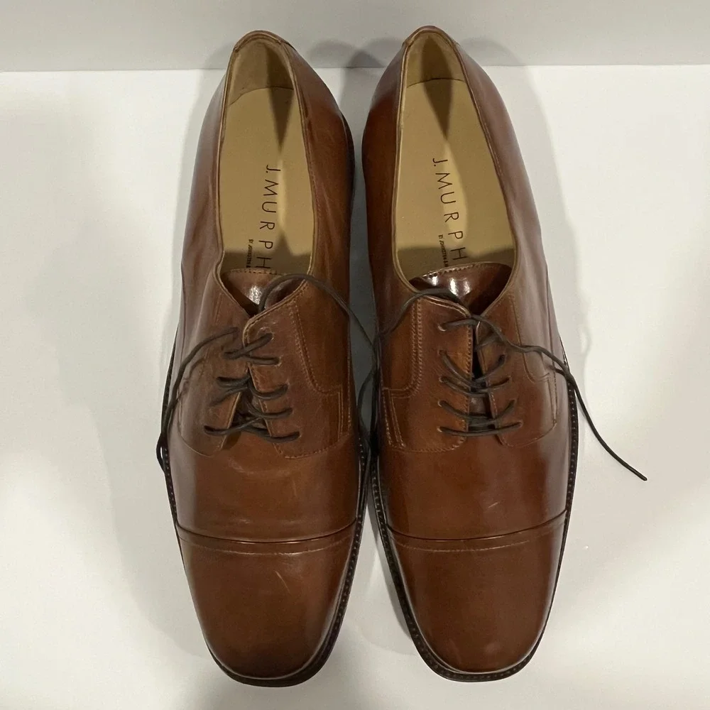 J Murphy Johnston & Murphy Mens Brown Leather Cap Toe Derby Shoes 14 M